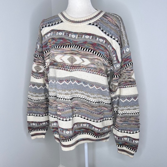 Vintage Coogi Style Grandpa Crew Neck Knit Sweater M - Picture 1 of 4